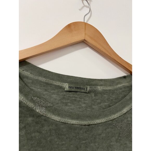 Nina Kendosa Paris Army Green Silver Glitter All Around Stars Print Size Large - Picture 3 of 5